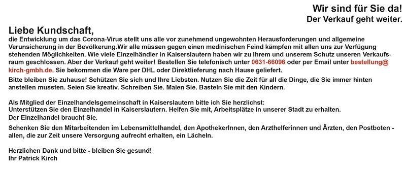 Corona Hinweistext