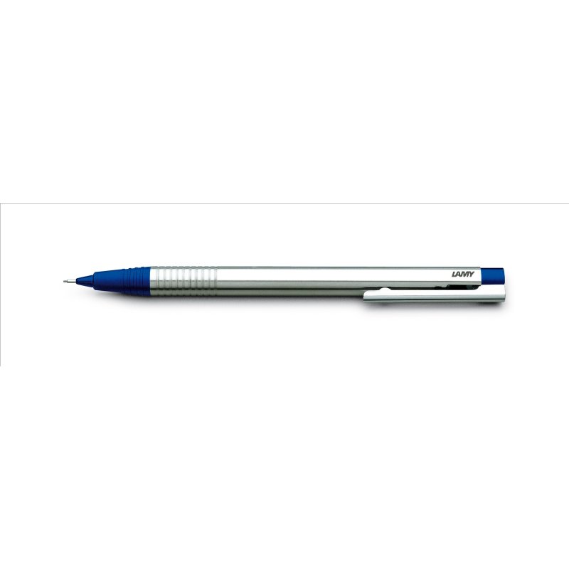LAMY M 40 LAMY logo Druckbleistift 105 Bleistift aus rostfreiem Edelstahl mit 0,7mm Feinstrichmine rundmattiert und Kunststoffteilen in der Farbe Blau-Matt mit integrierter Clip-Drücker-Einheit 