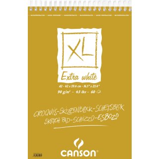 Canson Skizzenblock XL Extra White mit doppelter Spirale an der kurzen Seite, 90g/m², A2, 60 Blatt