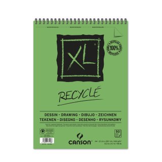 Canson Skizzenblock XL Recycled mit doppelter Spirale an der kurzen Seite, 160g/m², A4, 50 Blatt
