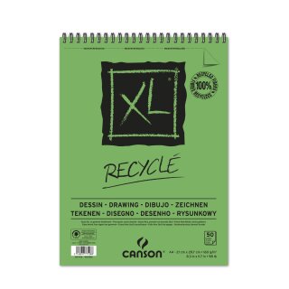 Canson Skizzenblock XL Recycled mit doppelter Spirale an der kurzen Seite, 160g/m², A4, 50 Blatt