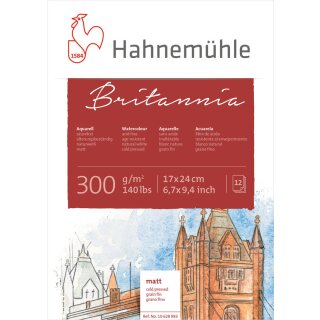 Hahnemühle Akademie-Aquarellkarton Britannia Aquarellblock, matte Oberfläche, 300 g/m² Größe: 17 x 24 cm / Blockinhalt: 12 Blatt