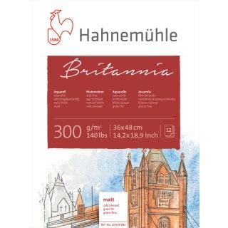 Hahnemühle Akademie-Aquarellkarton Britannia Aquarellblock, matte Oberfläche, 300 g/m² Größe: 36 x 48 cm / Blockinhalt: 12 Blatt