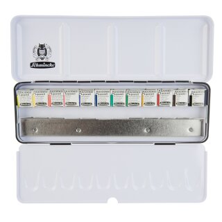 Schmincke AKADEMIE® Aquarellkasten mit 12 halben Näpfchen und Platz für weitere 12 halbe Näpfchen