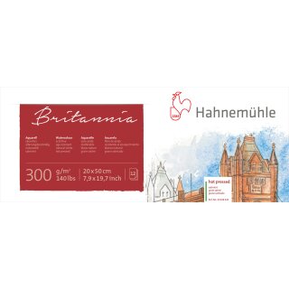 Hahnemühle Akademie Aquarellkarton Britannia Aquarellblock, satinierte Oberfläche, 300 g/m² Größe: 20 x 50 cm / Blockinhalt: 12 Blatt