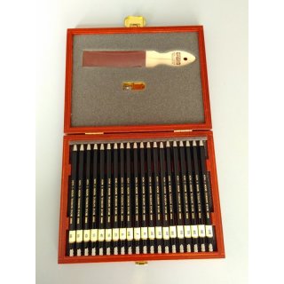 Druckbleistift Set " Toison Dór " 20 Metall- Druckbleistifte mit Minenspitzer + Anspitzer und Schleifbrettchen , in einem Holzkoffer