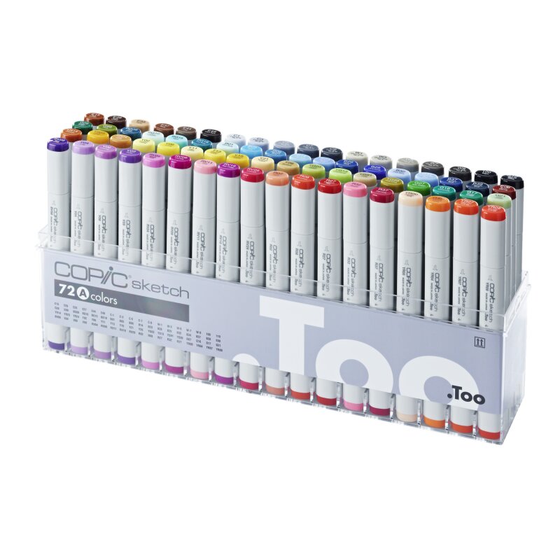 COPIC Sketch Marker Set – 72 Farben Im Acryl-Display, Doppelte Spitze (Brush & Medium Broad), Nachfüllbar