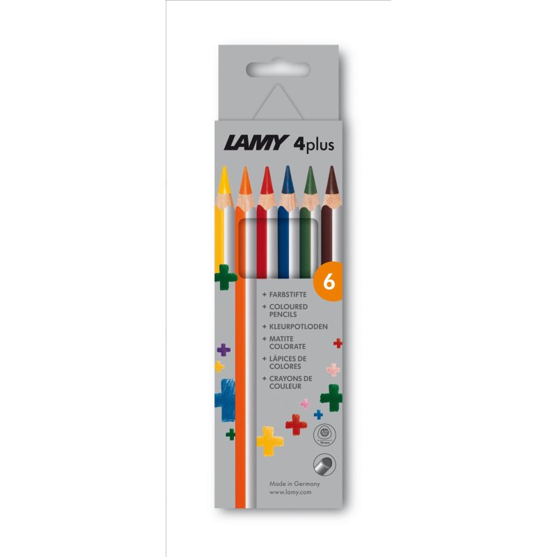 LAMY 4plus Farbstifte 525 12er-Set Faltschachtel mit 12 Farbstiften aus hochwertigem Zedernholz mit ergonomischer Dreieckform und hoher Farbbrillanz Superdicke Mine Ø 6,25 mm 