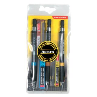 Aristo Feinminenstifte GEO 3er Sortiment 0,3mm/0,5mm/0,7mm, Gehäusefarbe: Schwarz, inklusive Ersatzminen