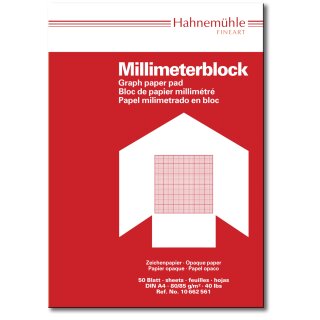 Hahnemühle Millimeterblock DIN A4, mit rotem Rasteraufdruck 1mm-Teilung, 80/85g/m², 50 Blatt